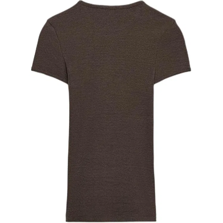 Женская футболка с круглым вырезом Chocolate ZARA, Chocolate — фото 3