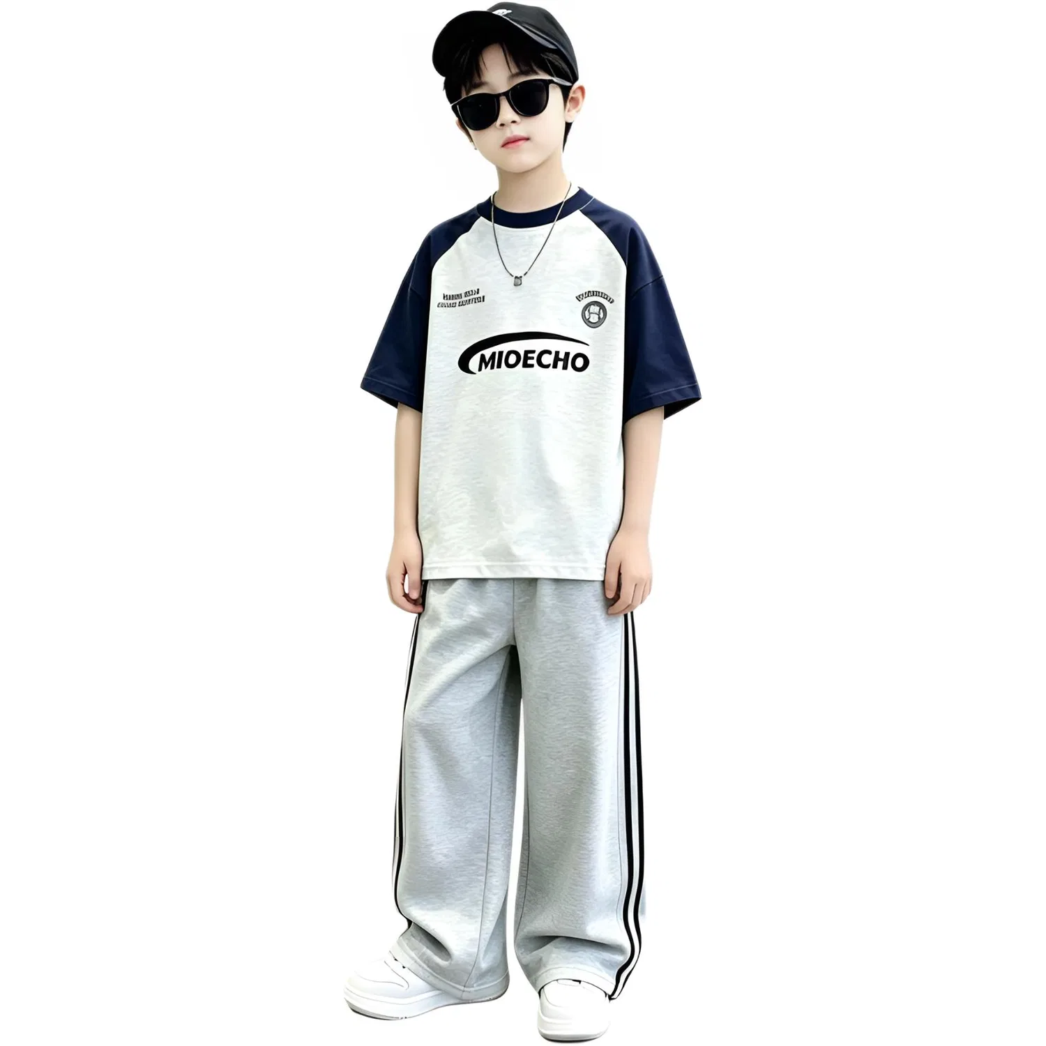 Детский спортивный комплект с круглым вырезом, модель White Gray Top Set, MADALLO, White Gray Top Set — фото 3