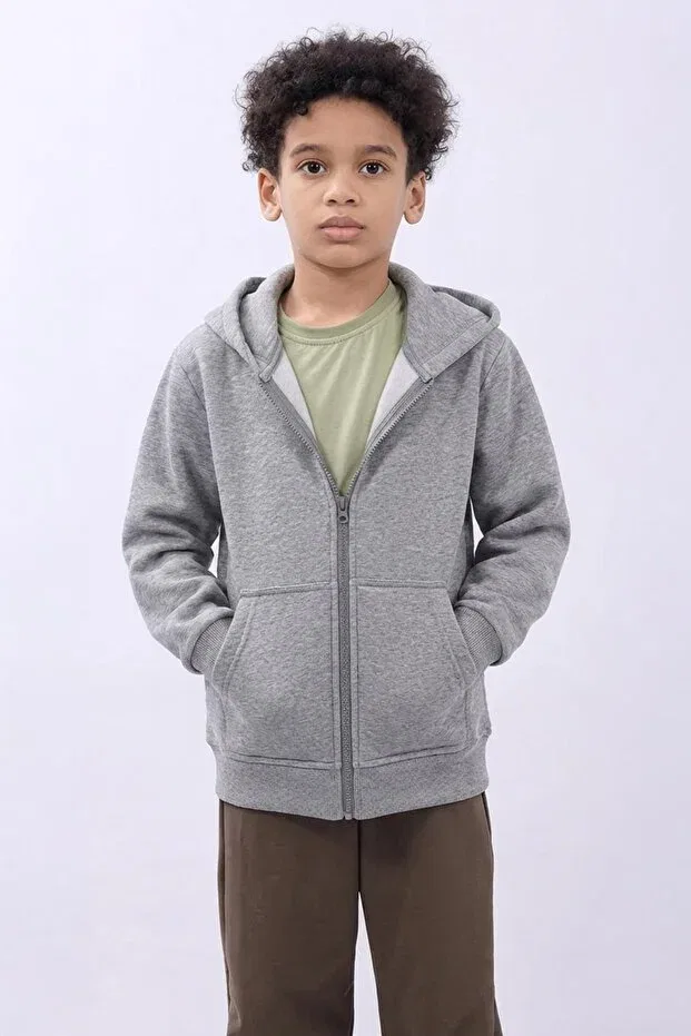 Детский кардиган с капюшоном на молнии Unisex kids hooded zip cardigan Perendi, Gray Melange