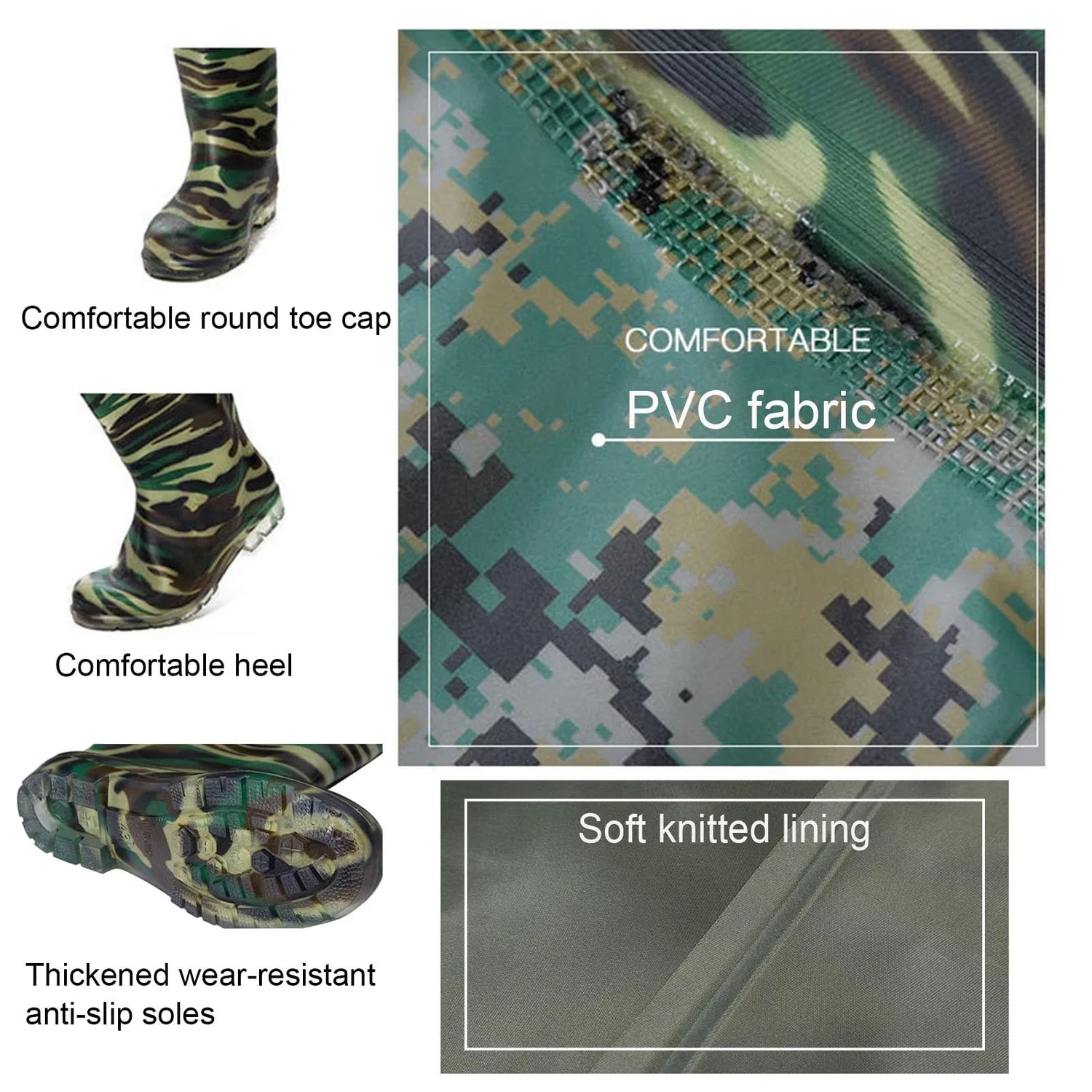 Детские рыбацкие сапоги водонепроницаемые с принтом JCWGLY, Green Camo — фото 4