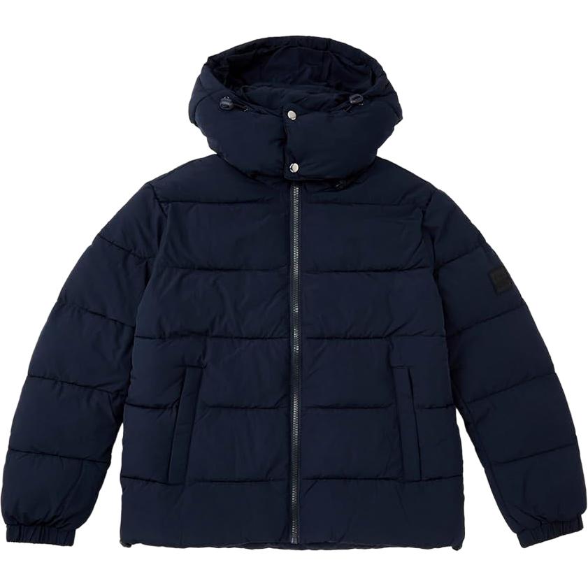 

Diesel Мужская пуховая куртка темно-синего цвета со съемным капюшоном, средней высоты