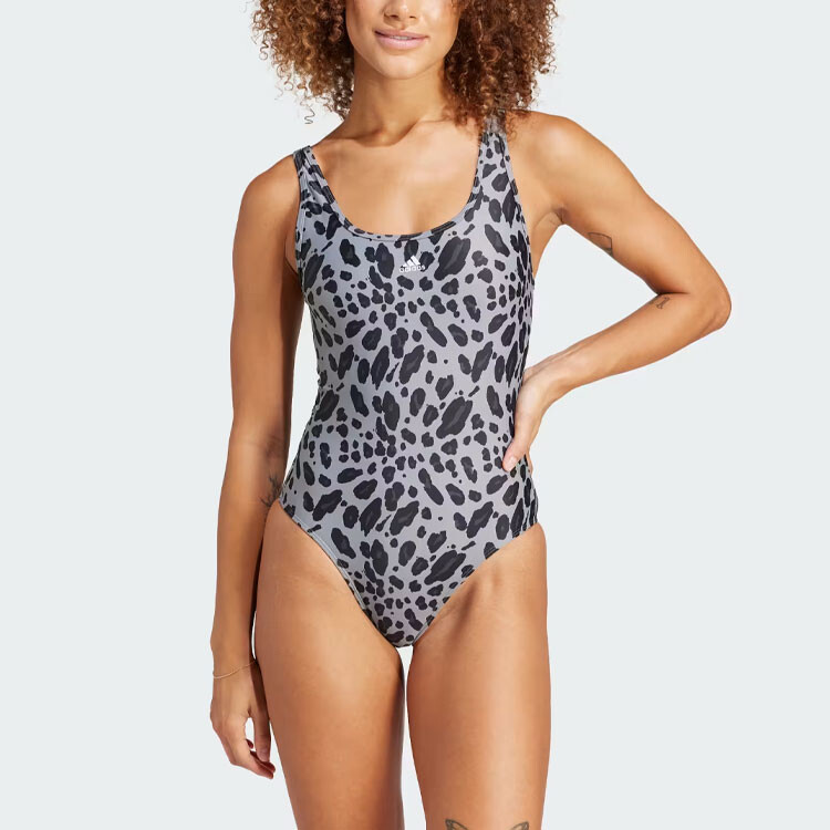 Купальник Adidas Essentials Animal Print U-Back, черный/белый — фото 2