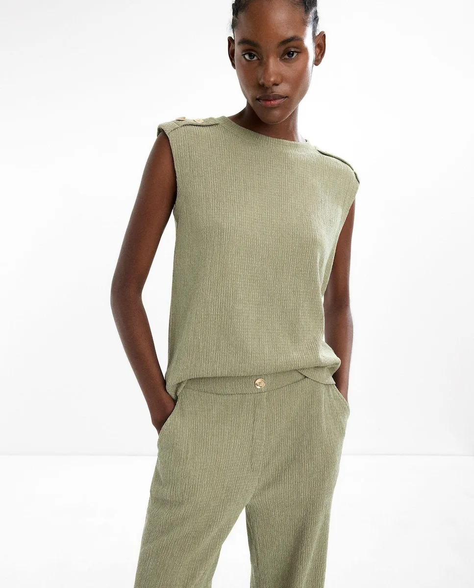 

Женский топ без рукавов с текстурой и деталью из пуговиц на плече Parfois, светло-зеленый