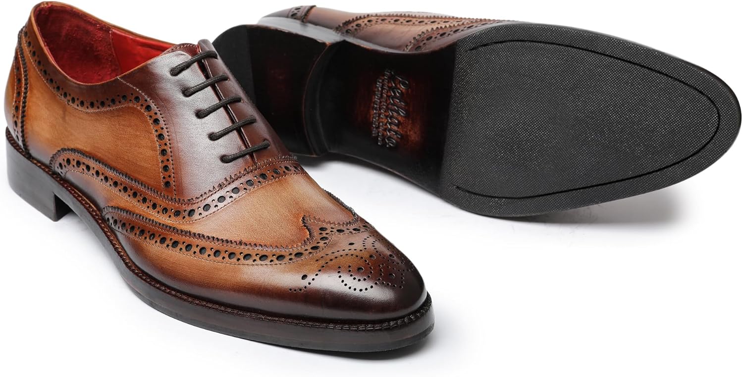 Мужские туфли оксфорды Lethato Wingtip Brogue ручной работы из натуральной кожи с шнуровкой, коричневый — фото 2