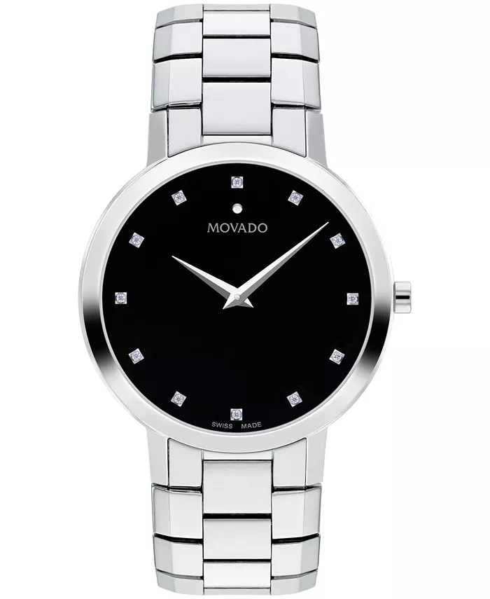 

Мужские часы Faceto Swiss Quartz с бриллиантовыми вставками, корпус из нержавеющей стали, 39 мм Movado