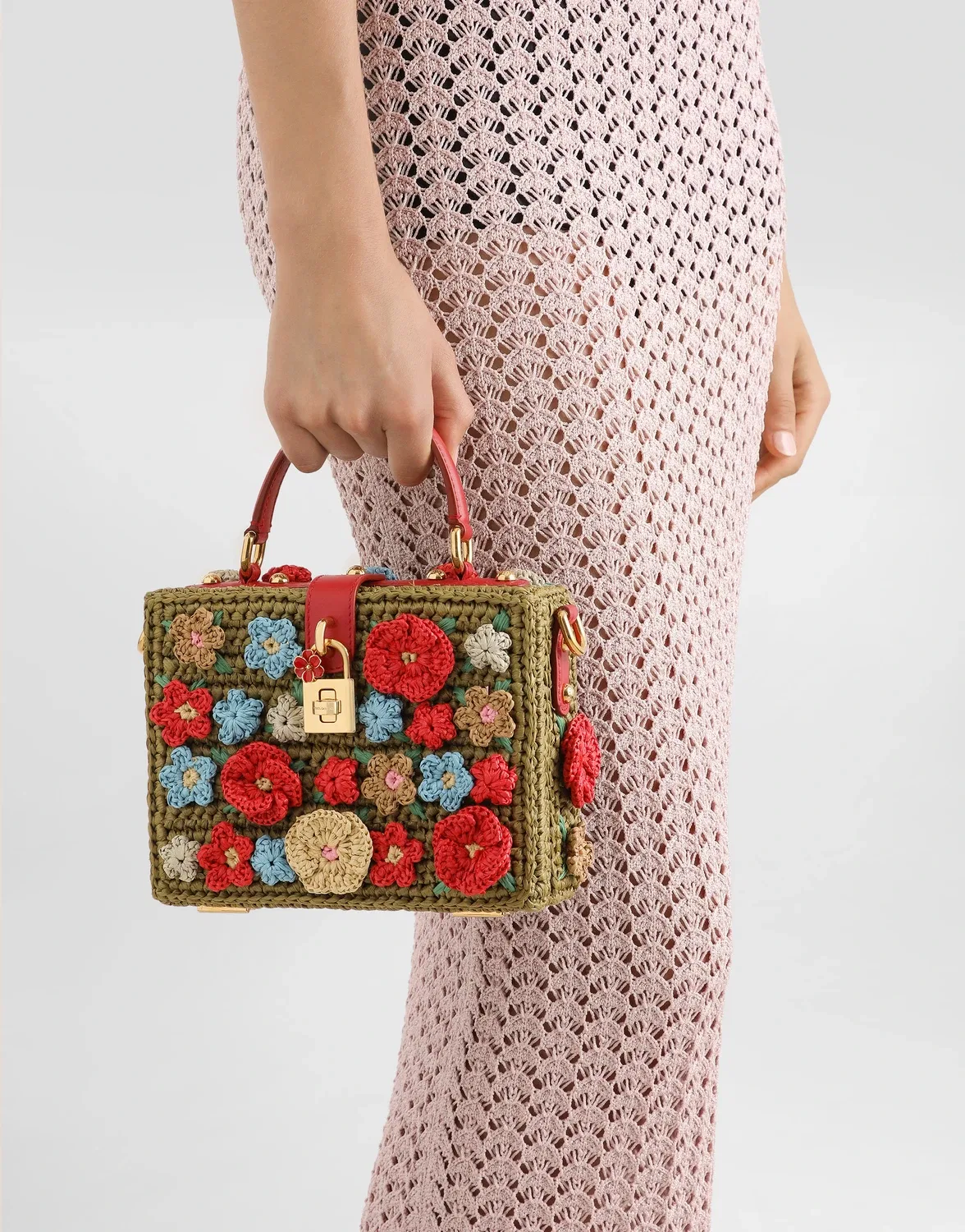 Сумка Dolce Box из рафии, связанная крючком DOLCE & GABBANA, мультицвет — фото 2