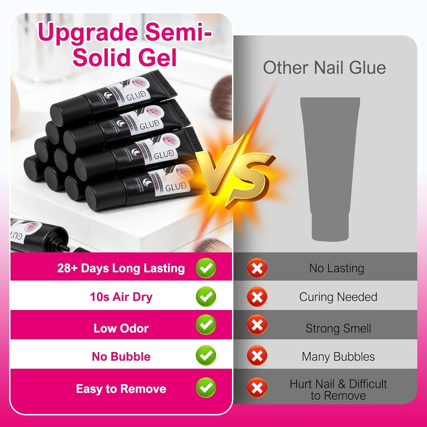 Набор из 6 гелевых клеев для ногтей по 6 г, без УФ-лампы Magic Armor, 6 X 6 G Nail Glue — фото 4