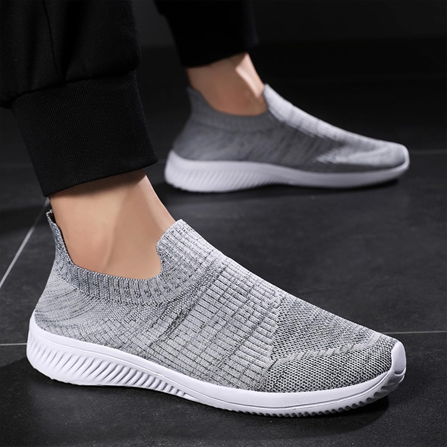 Мужские кроссовки IWIHMIV Slip On для ходьбы, тенниса и бега, легкие, дышащие, повседневные и для тренировок, серый — фото 2
