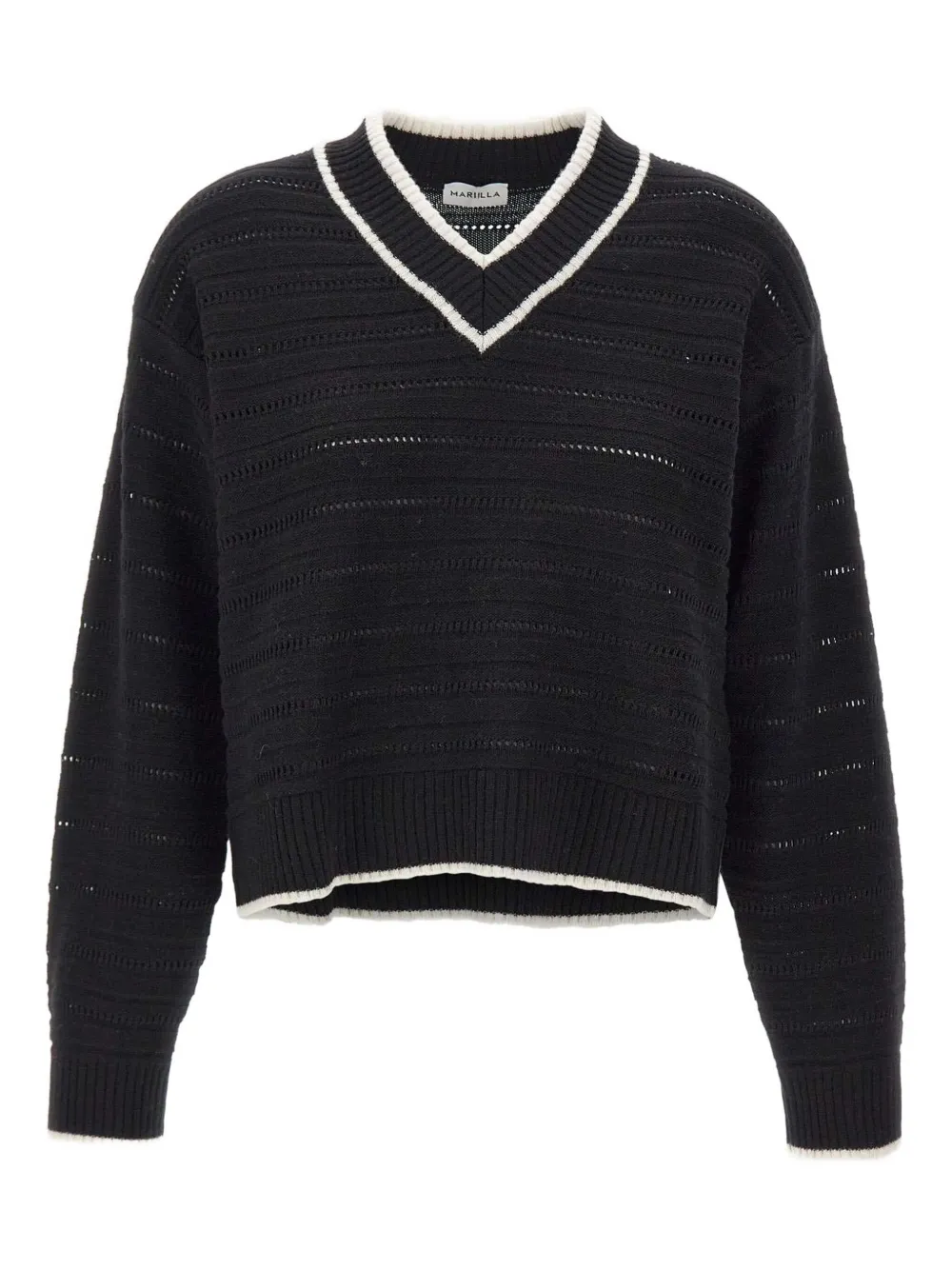 

Шерстяной свитер с V-образным вырезом в рубчик Marella, черный