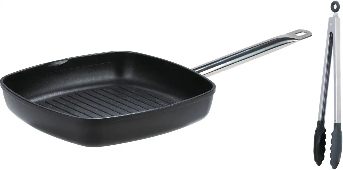 

Сковорода-гриль GSW "Gastro Traditional", литой алюминий, (набор, 3 шт.), 28x28 см, включая мульти-щипцы 30 см, индукционная Ø 28 см, черный/серебристый