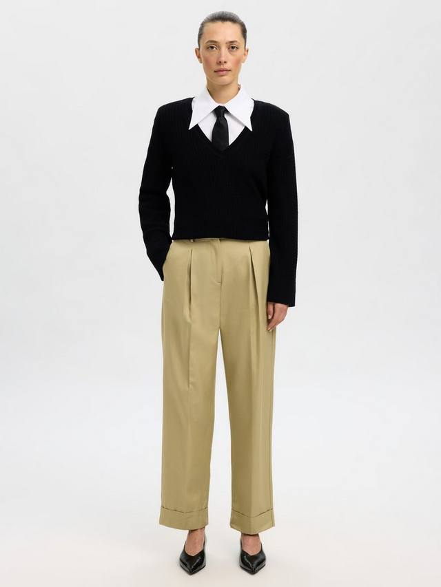 

FEMME Thea свитер из чистого мериноса с глубоким V-образным вырезом Selected, Black