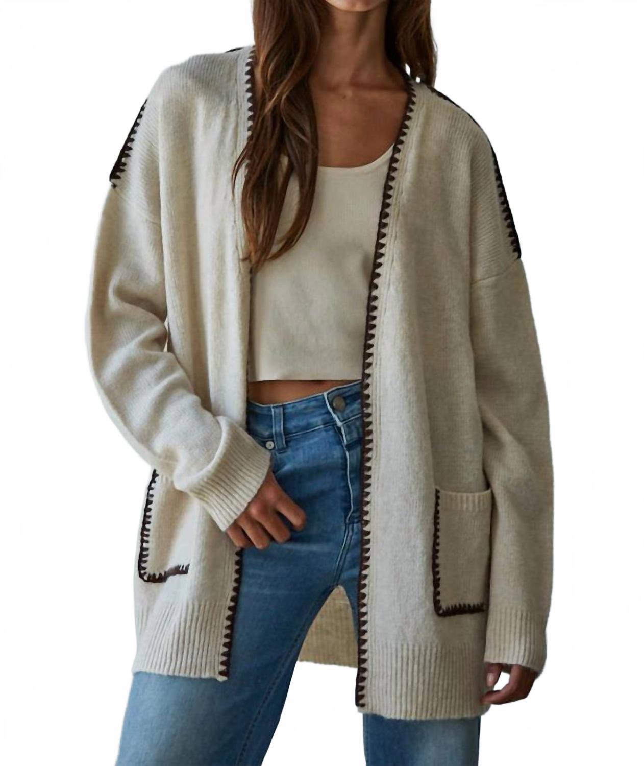 

By Together Кардиган Lotte с контрастной строчкой, светло-бежевый