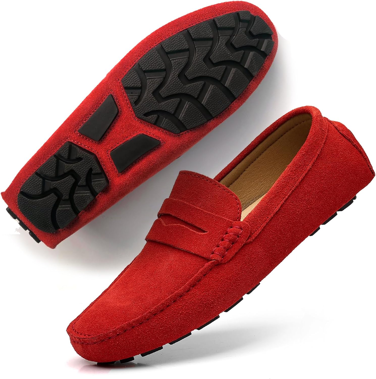 

Мужские замшевые лоферы DCZTELG с отделкой под пенни- удобная обувь без шнурков для повседневной носки, работы и вождения, красный