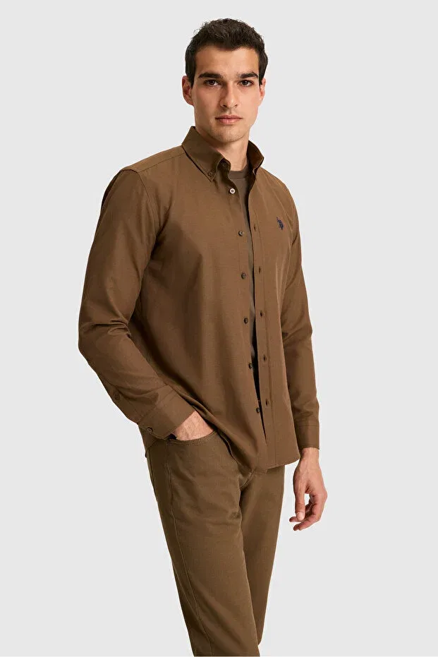 Мужская рубашка с длинным рукавом Basics U.S. Polo Assn., Brown — фото 3