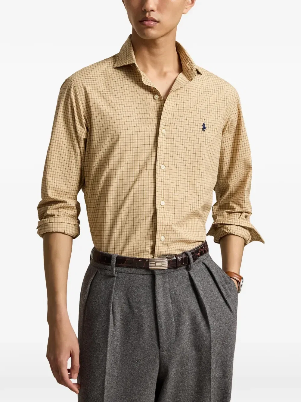Рубашка из поплина в клетку фасона Custom-fit POLO RALPH LAUREN, бежевый — фото 3