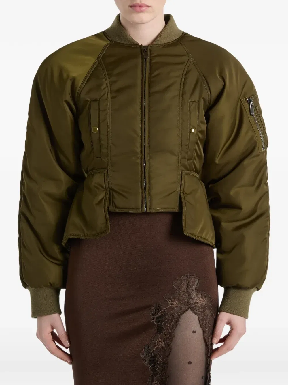 Нейлоновая куртка с баской BALMAIN, зеленый