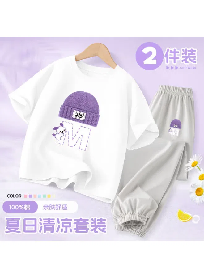 Комплект из футболки и штанов с коротким рукавом для девочек Jeanswest, молочный — фото 2