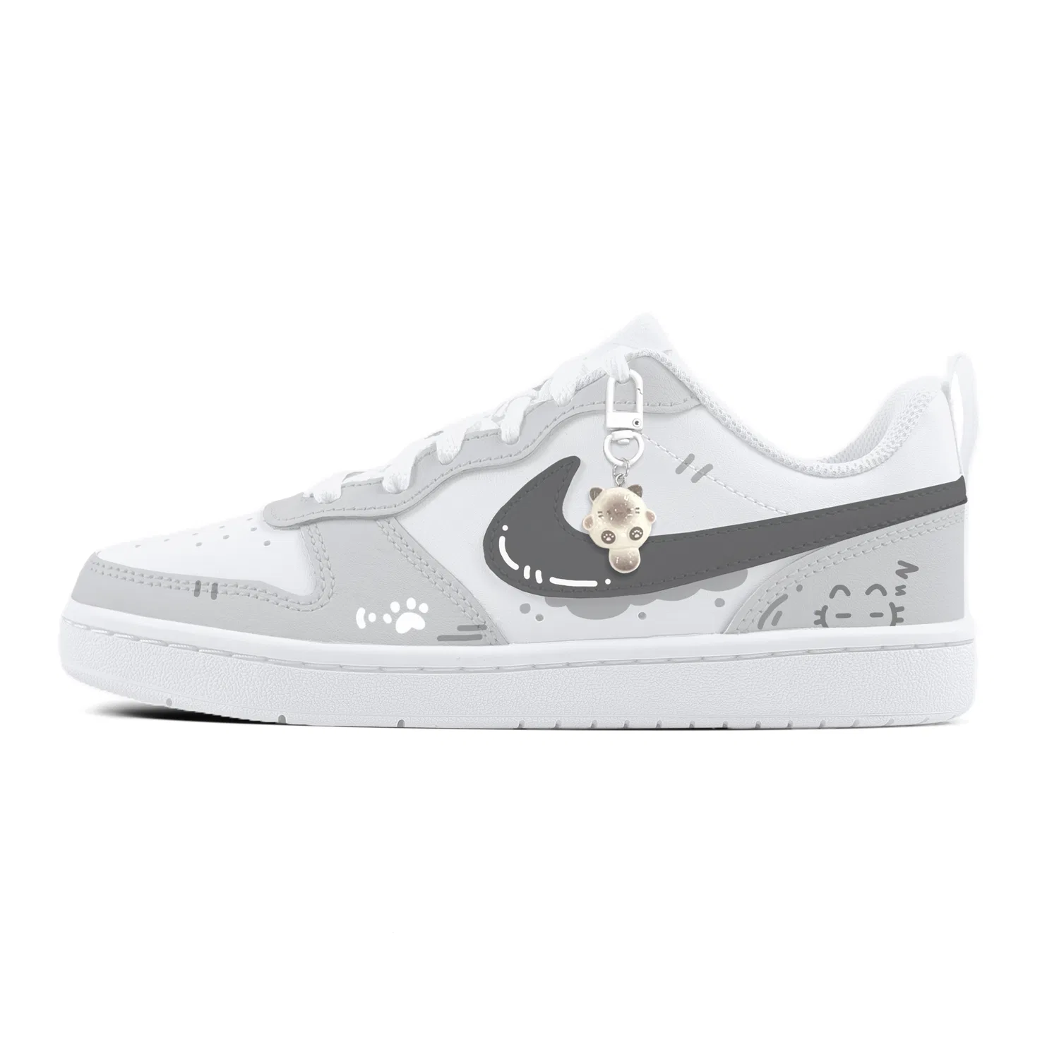 Детские кроссовки для скейтбординга с дизайном котенка Nike Court Borough 2, Light Gray — фото 3
