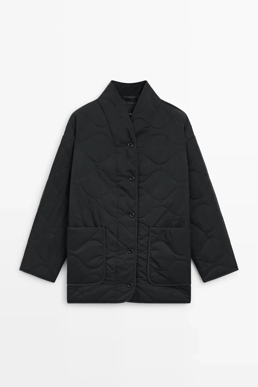 Пальто Massimo Dutti Lightweight Quilted With High Collar, черный
