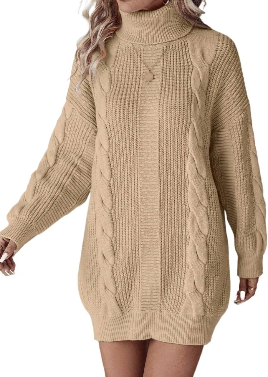 Женское повседневное платье-свитер с косами Drop Shoulder, Apricot
