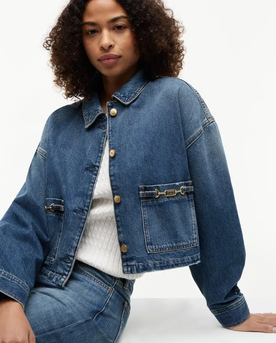 Женская джинсовая куртка с золотистыми деталями Tommy Hilfiger, Azul — фото 3