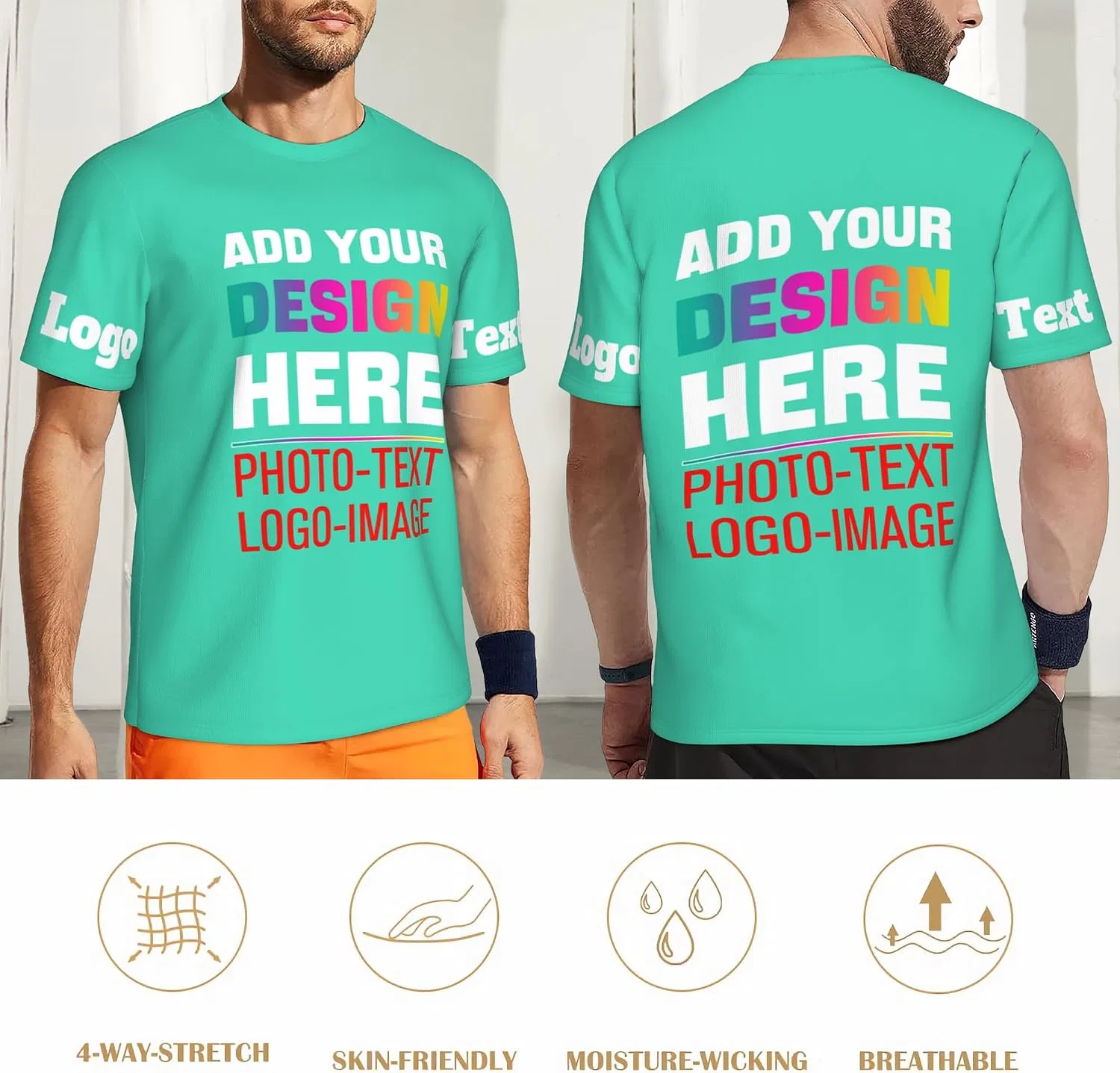 Женская футболка с принтом Letter Print Generic, Medium Green — фото 4