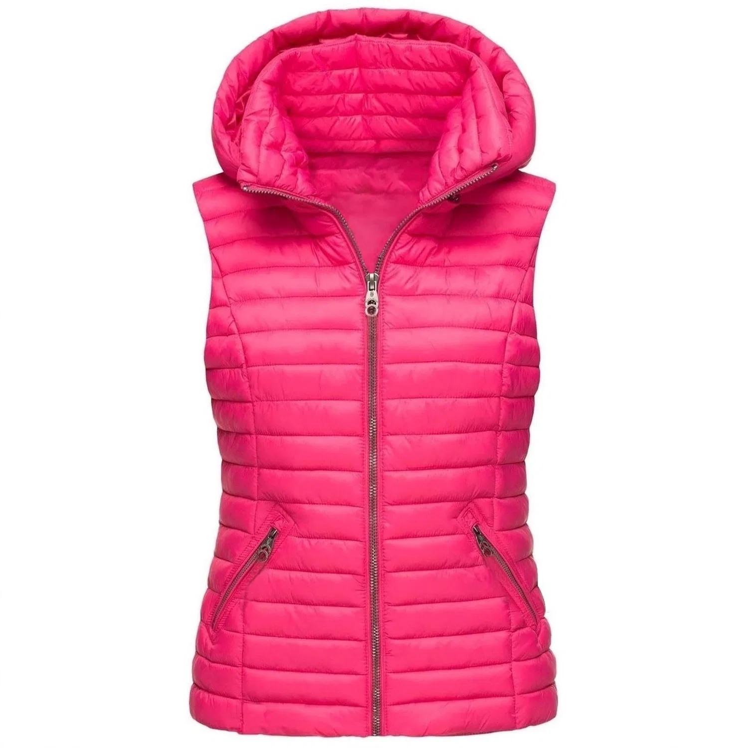 Женский безрукавный стеганый жилет с капюшоном, Hot Pink