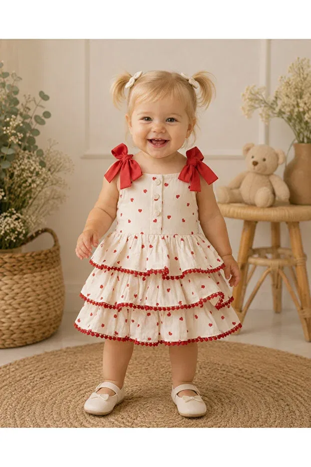 Детское платье для девочек хлопковое Bobby Baby, Red — фото 2