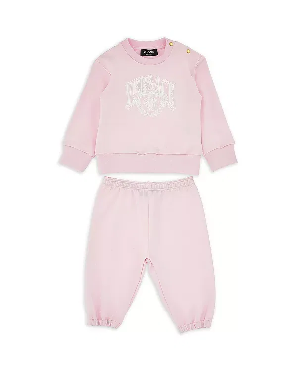 Детский комплект из футера с логотипом Versace, Pink+White