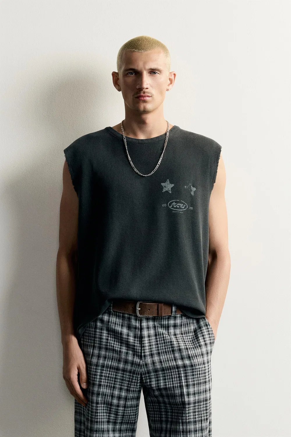 Трикотажная майка с принтом, вышитая на волосы ZARA, Faded black — фото 2