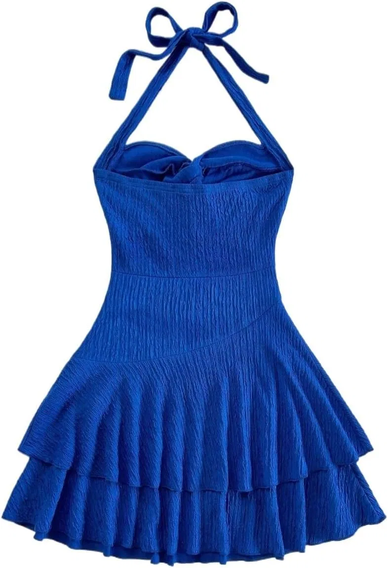 Женское повседневное мини-платье без рукавов с открытой спиной, Royal Blue — фото 2