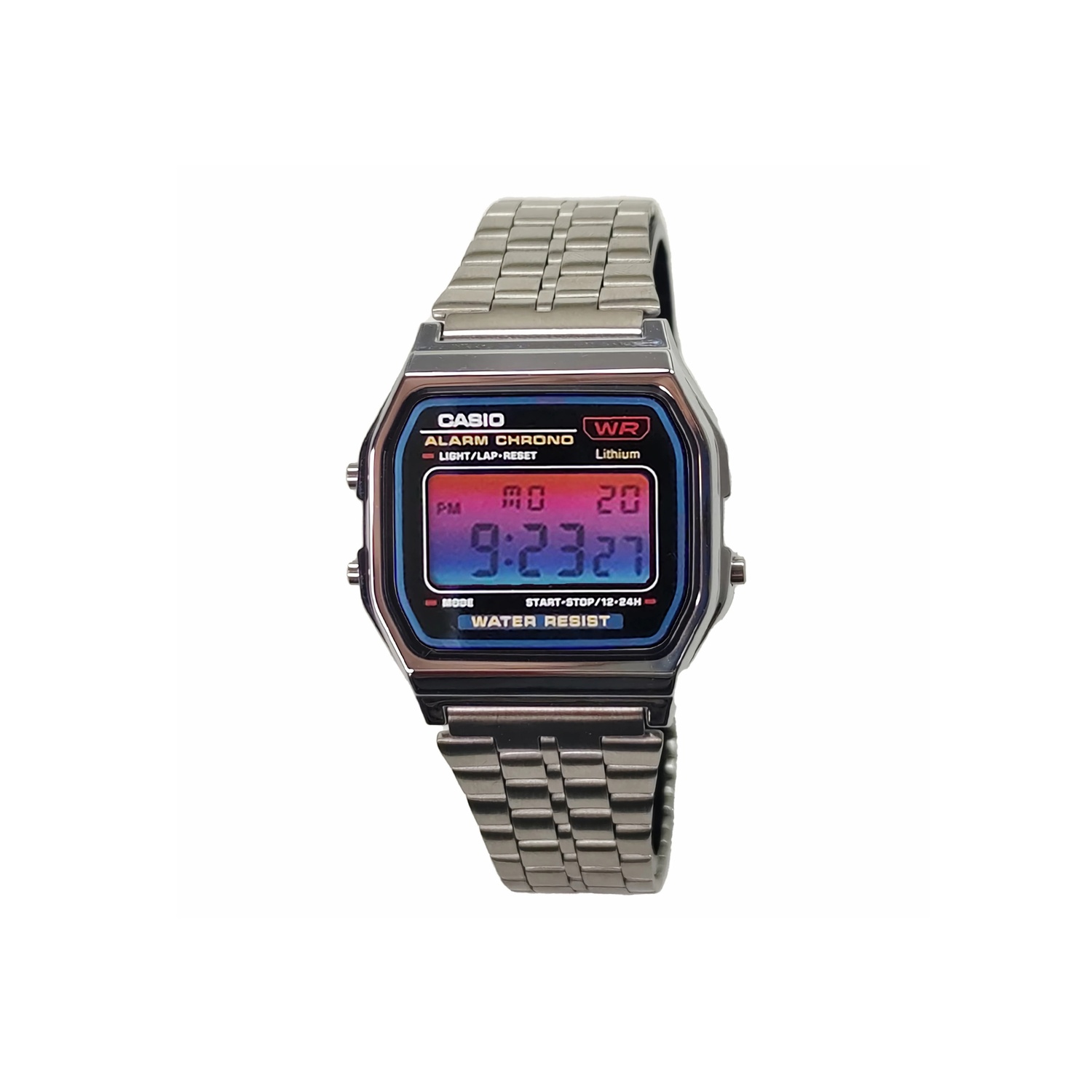 

CASIO Часы Retrofit Series Quartz Movement Stainless Steel Strap Watch Men's Watch Purple Watch Dial, Silver Strap Red Blue Gradient Watch Glass