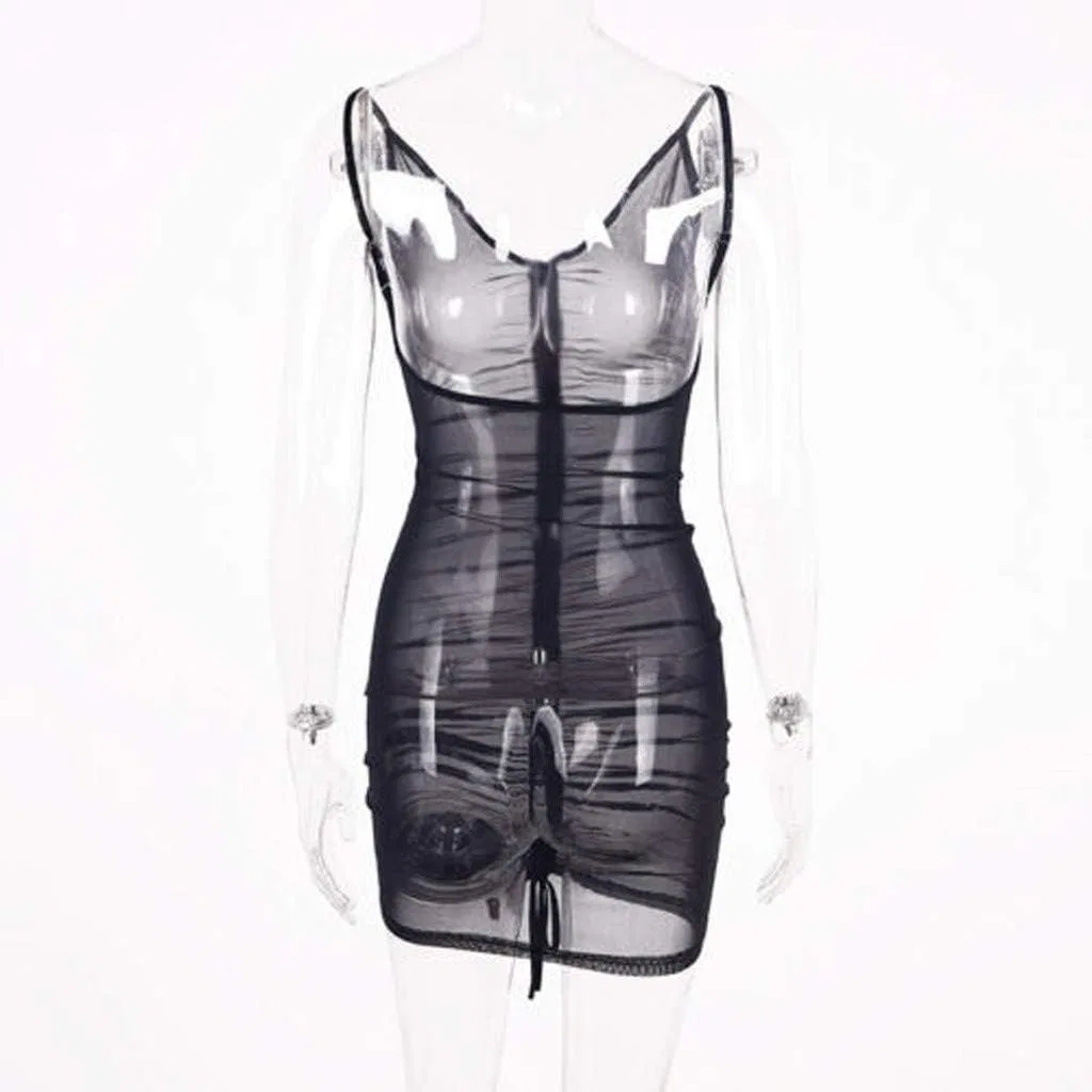 Женское прозрачное платье с V-образным вырезом Bodycon, Black — фото 4