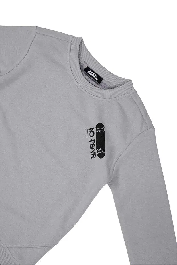 Детские свитшот для девочек с принтом Skateboard Slogan Print No Fear, Gray — фото 3