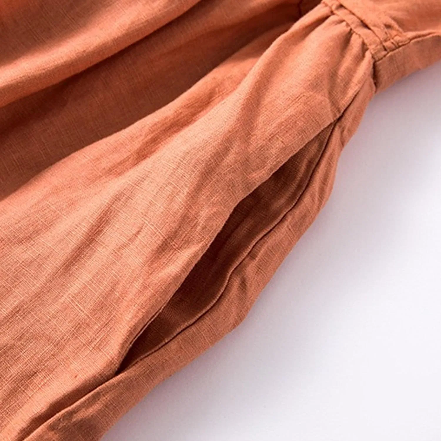 Женское макси-платье с воротником и пуговицами Cotton Linen, Orange — фото 3