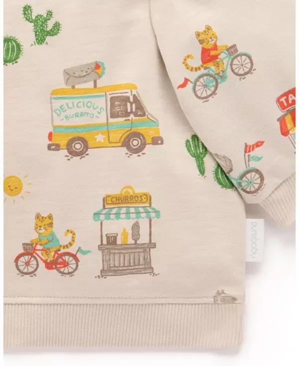 Детский свитер для мальчиков с принтом Siesta Sweater Purebaby, Large Taco Truck Print — фото 4