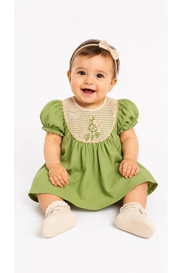 Детское платье для девочек с кружевным воротником Oz Baby, Green — фото 3