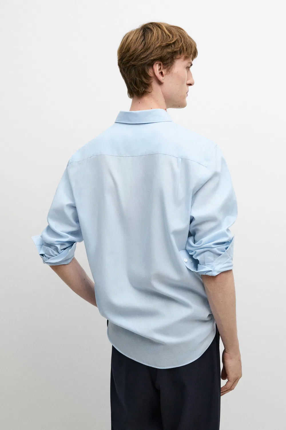 Рубашка Massimo Dutti 100% Cotton Twill Regular Fit, светло-голубой — фото 4