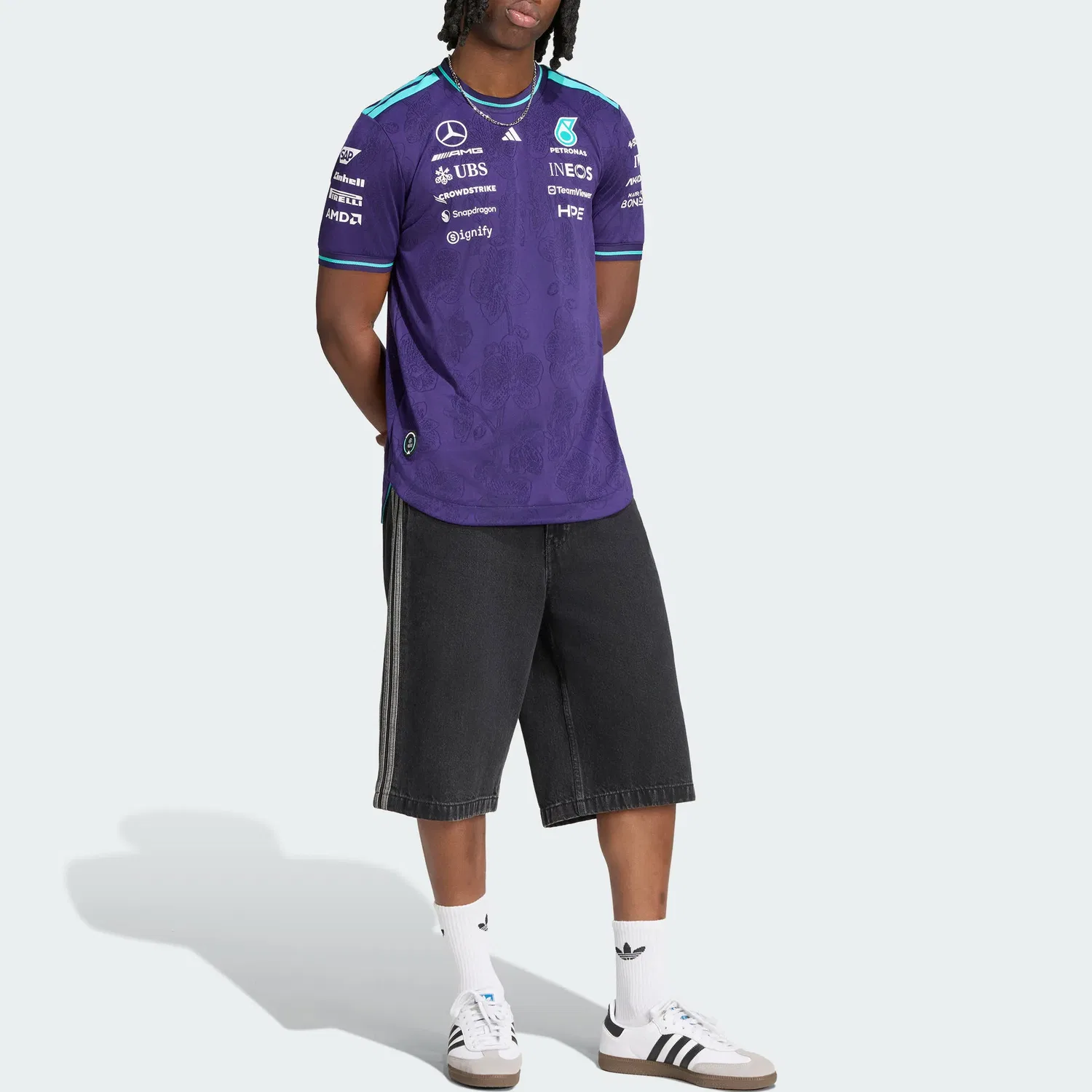Мужская футболка с круглым вырезом Mercedes AMG Racing Adidas, Dark Purple — фото 4