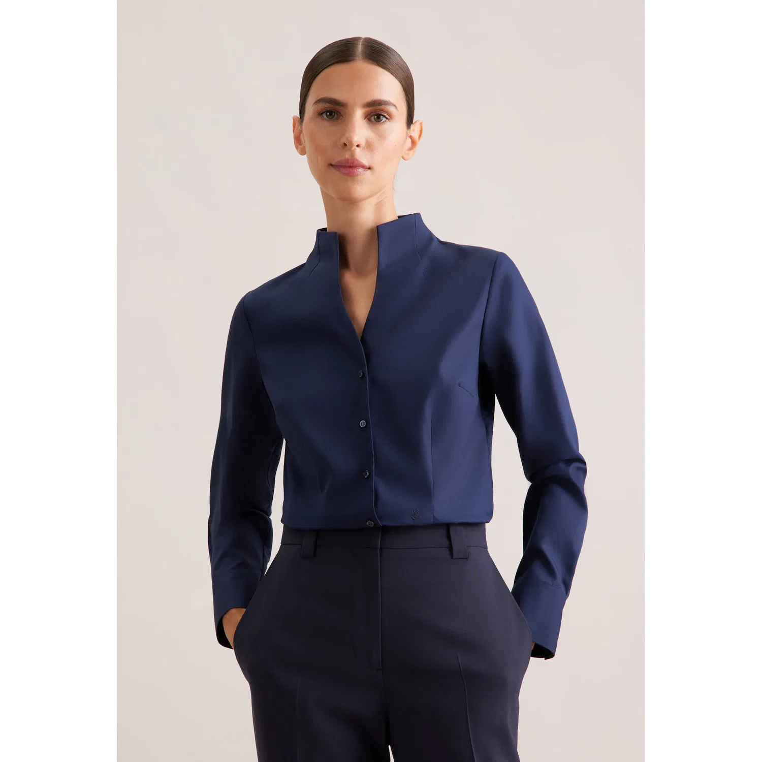 Женская классическая блузка с длинным рукавом slim fit Seidensticker, Dark Blue