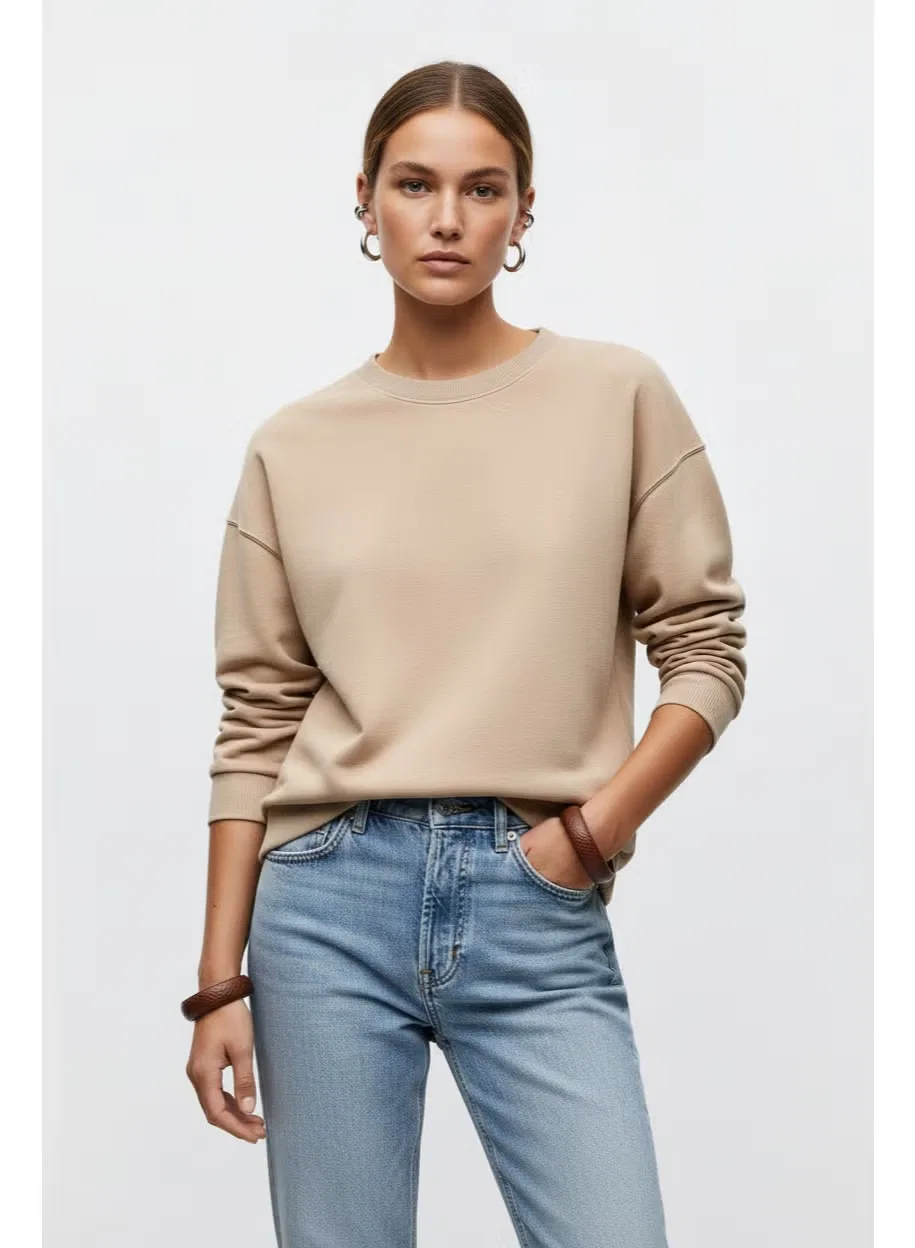 Свитшот оверсайз с длинным рукавом Zara, бежевый — фото 2