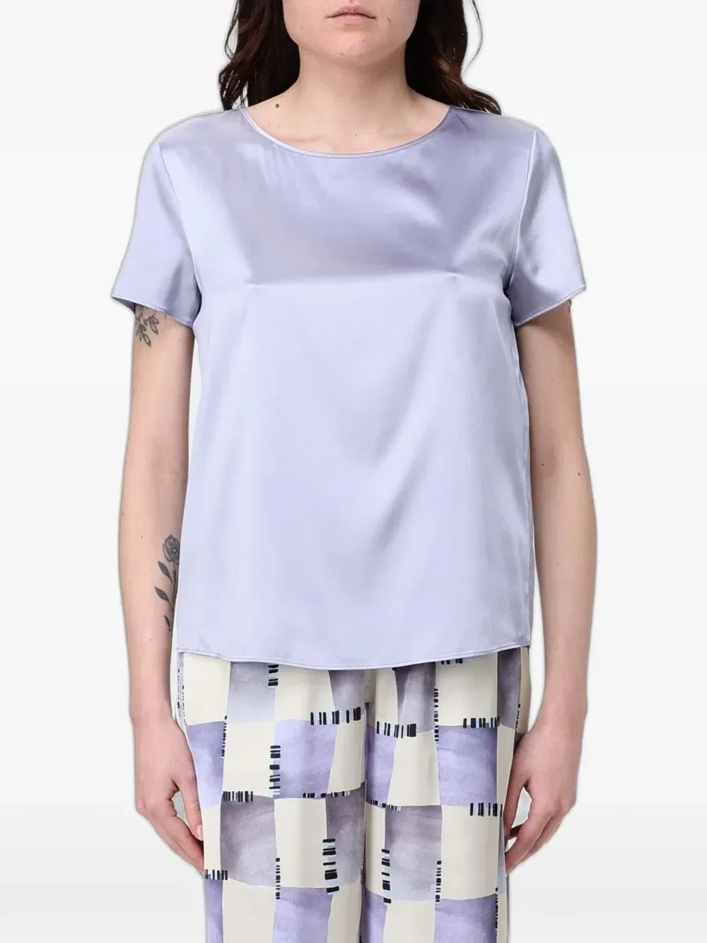Атласный топ с короткими рукавами Emporio Armani, фиолетовый
