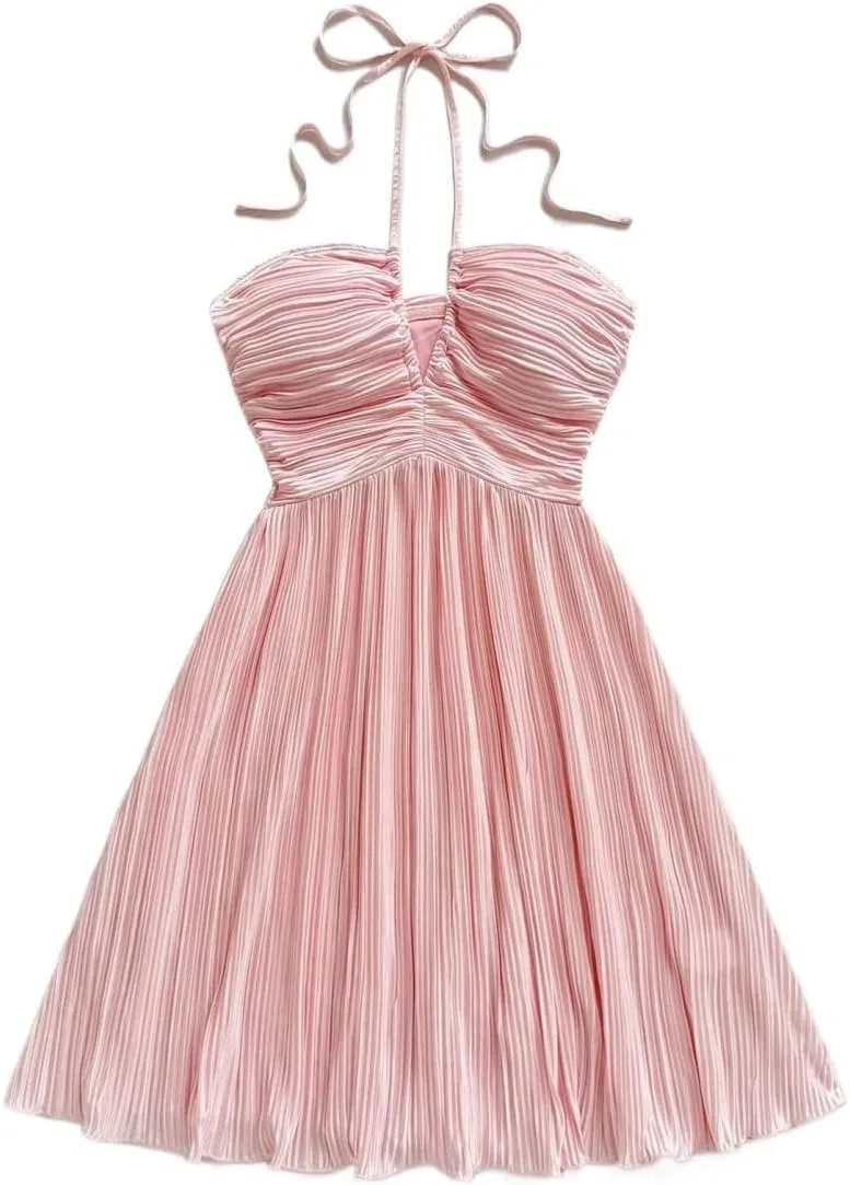 Женское мини-платье с открытой спиной A-line Boho, Pink