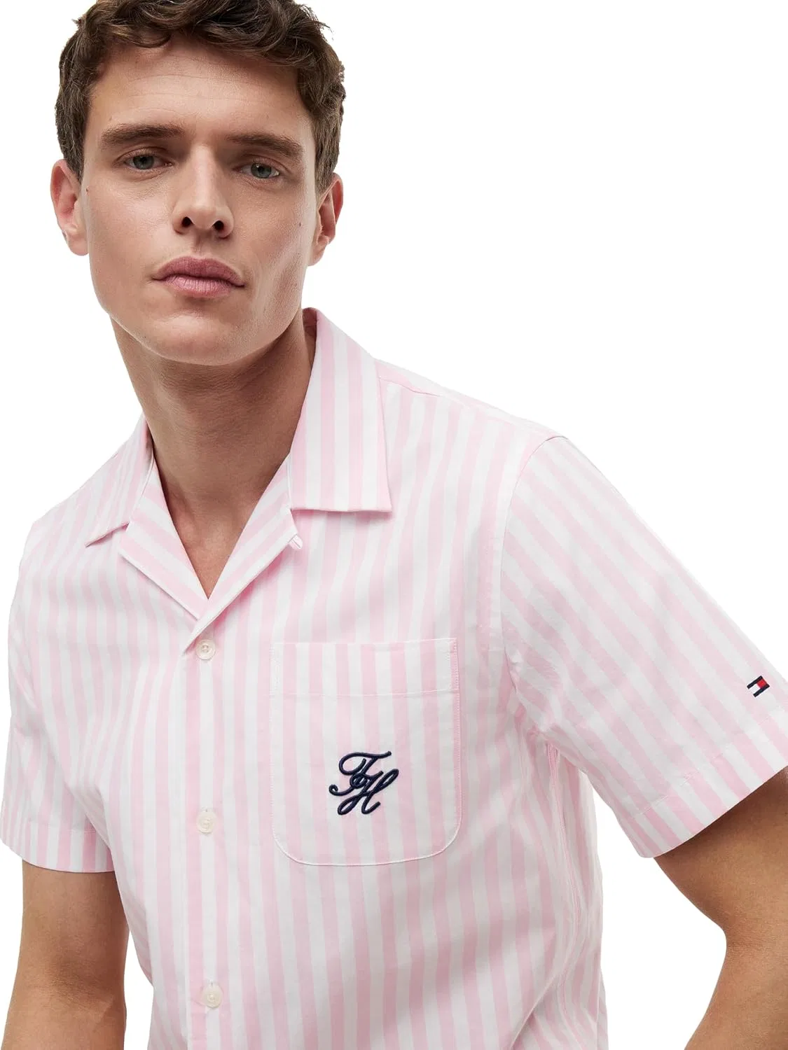 Мужская рубашка с коротким рукавом Regular Fit Tommy Hilfiger, Classic Pink Stripe — фото 2