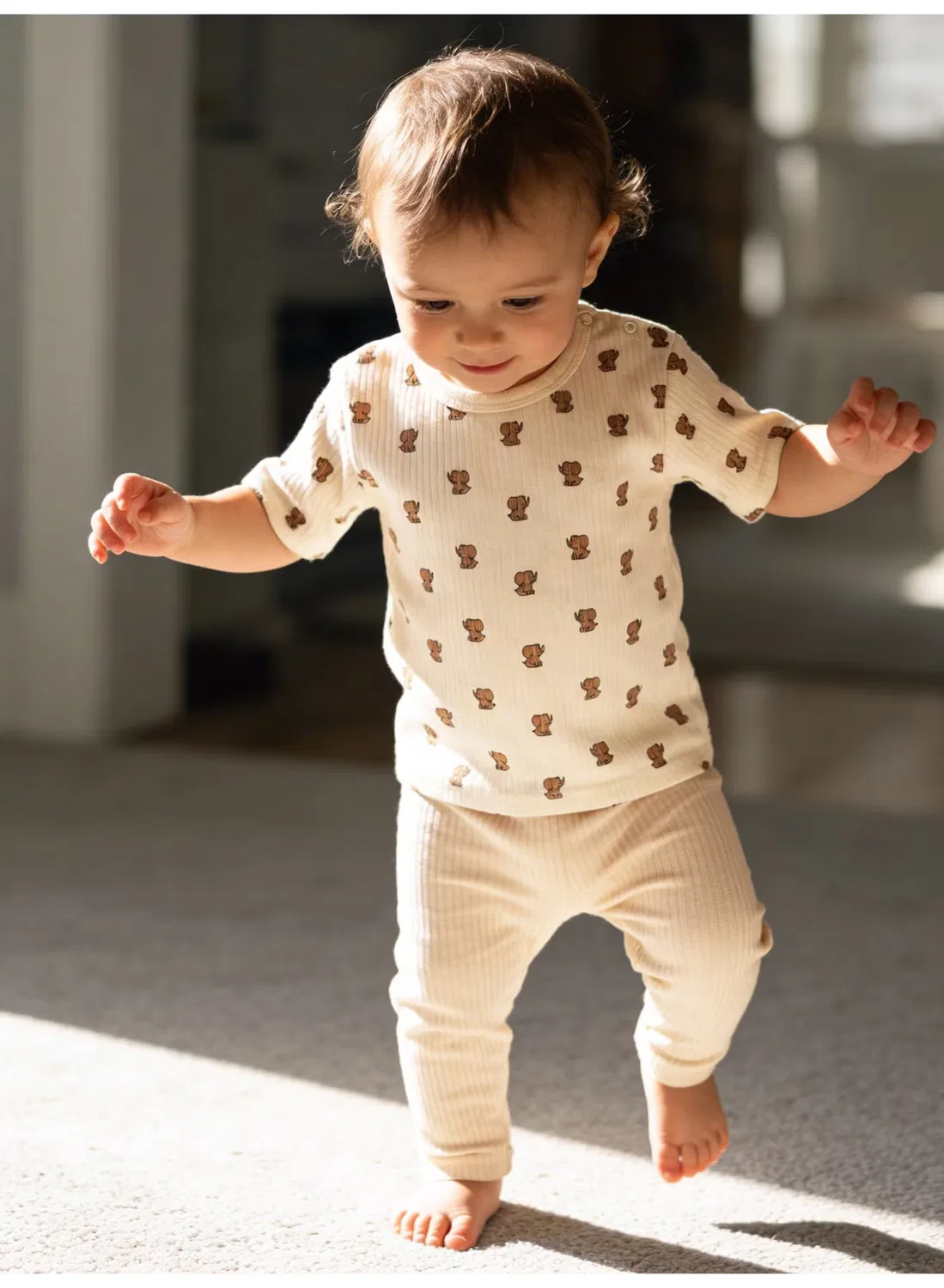 Комплект футболка и пижама с коротким рукавом с принтом Babies Basic, кремовый — фото 3