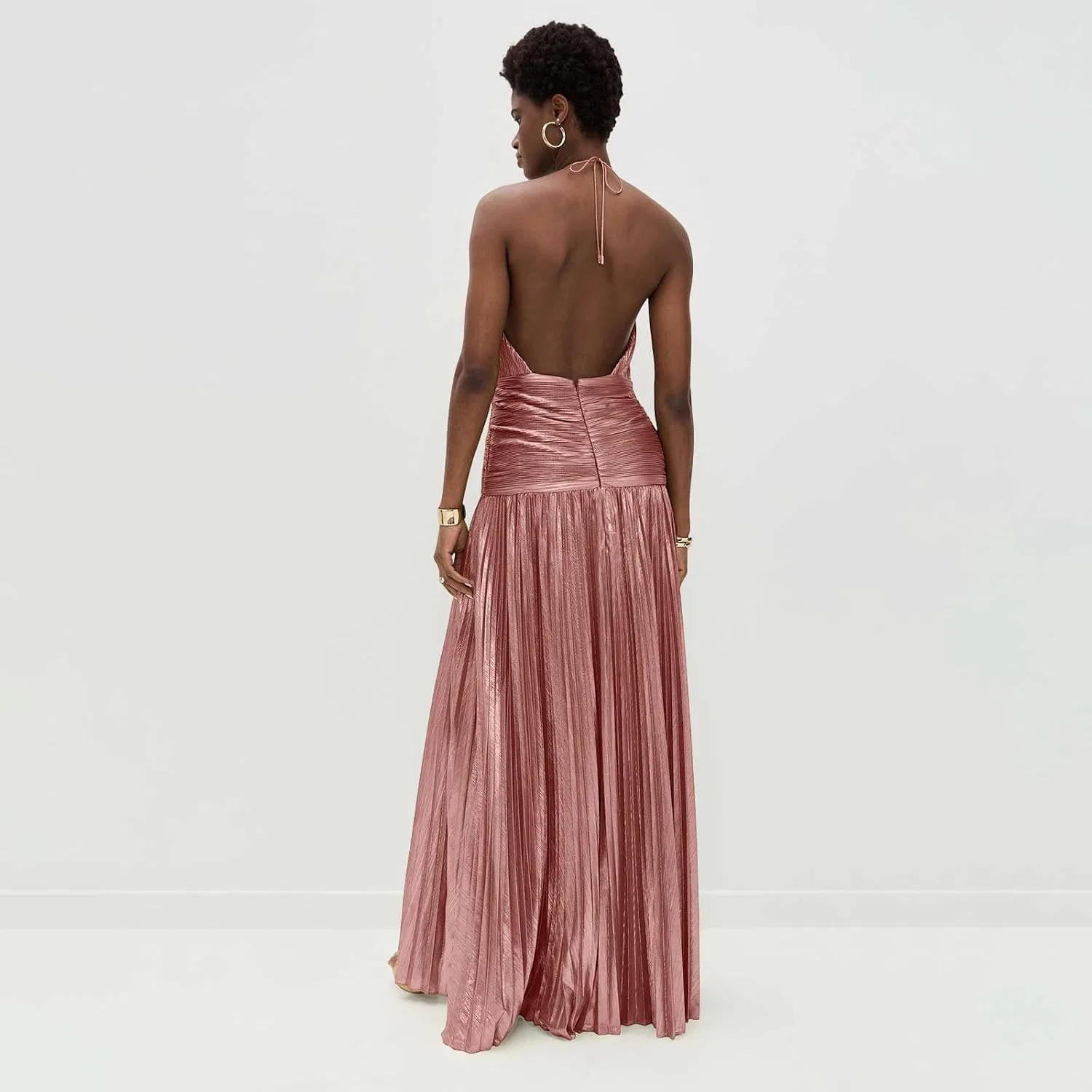Женское коктейльное платье с открытой спиной и пайетками, Pink — фото 3
