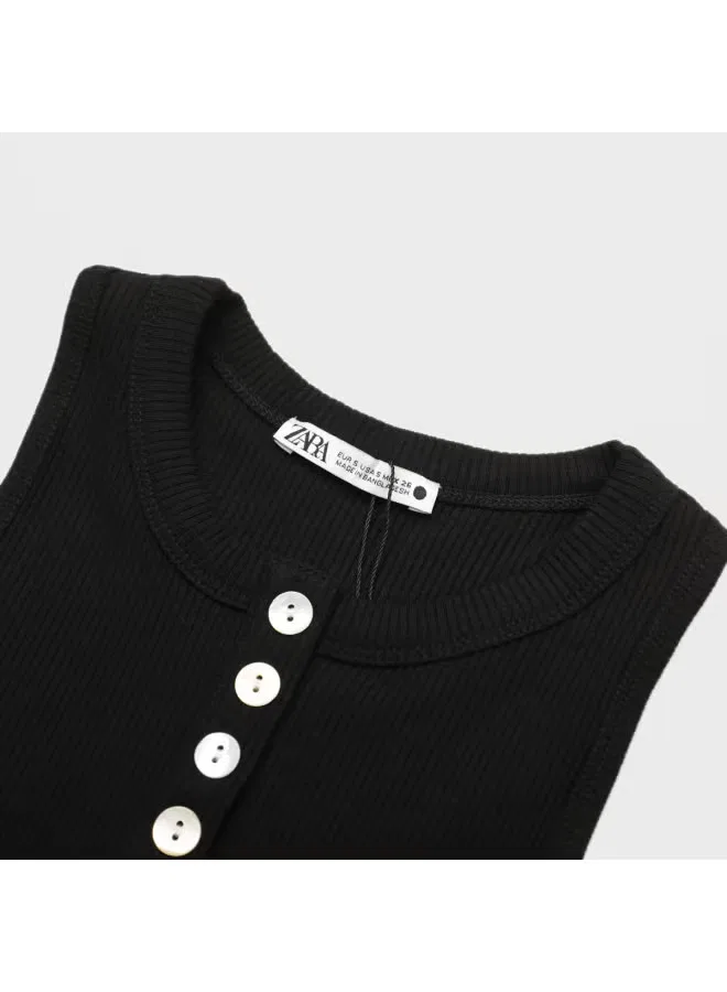 Майка-топ без рукавов облегающая Zara, черный — фото 4