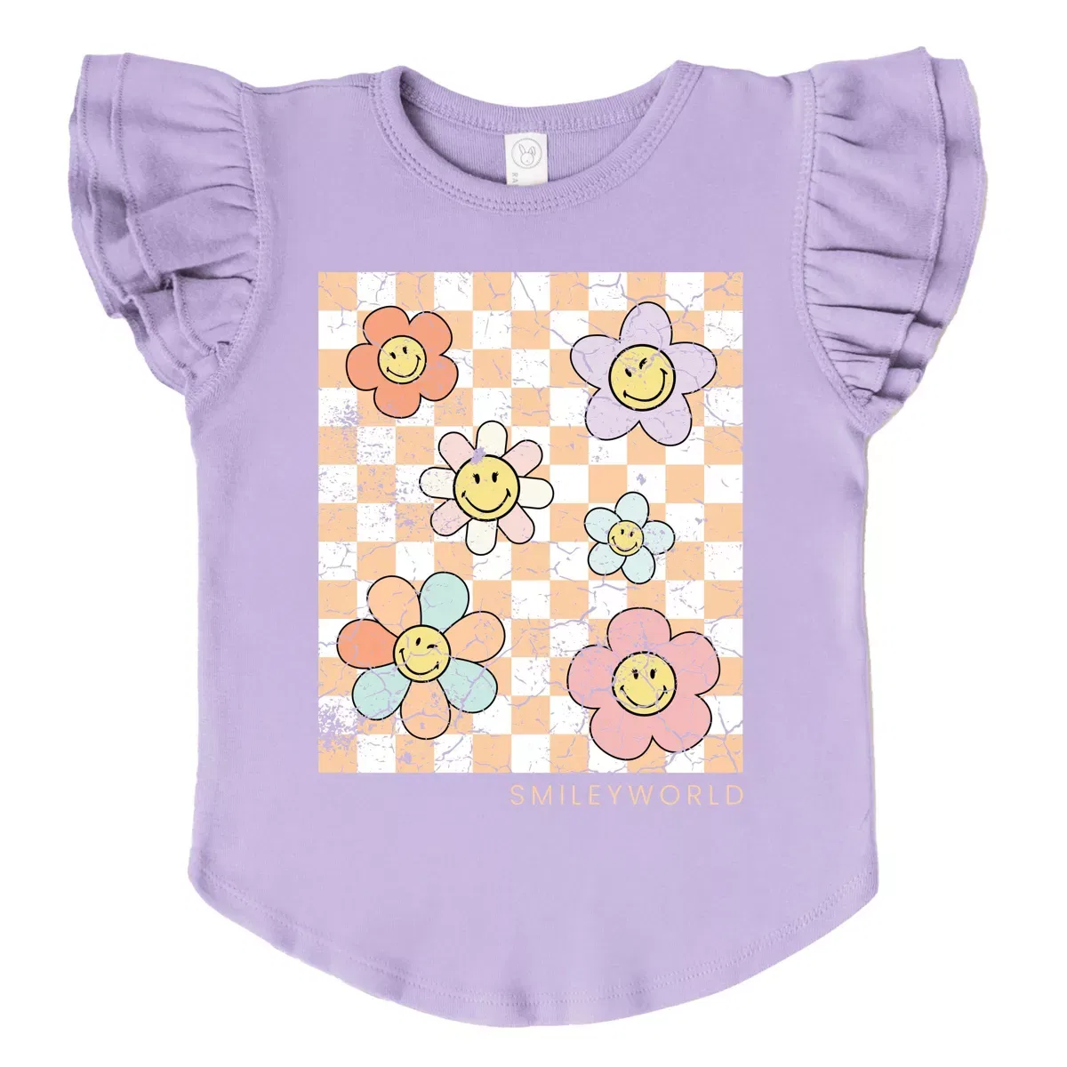 Детская футболка для девочек с принтом SmileyWorld Checkered Floral Distressed The Juniper Shop, White