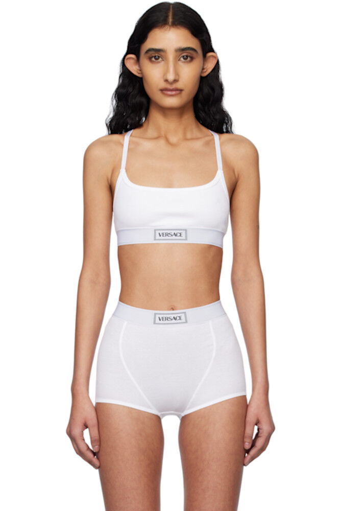 

Белый бюстгальтер в рубчик с винтажным логотипом 90-х годов Versace Underwear