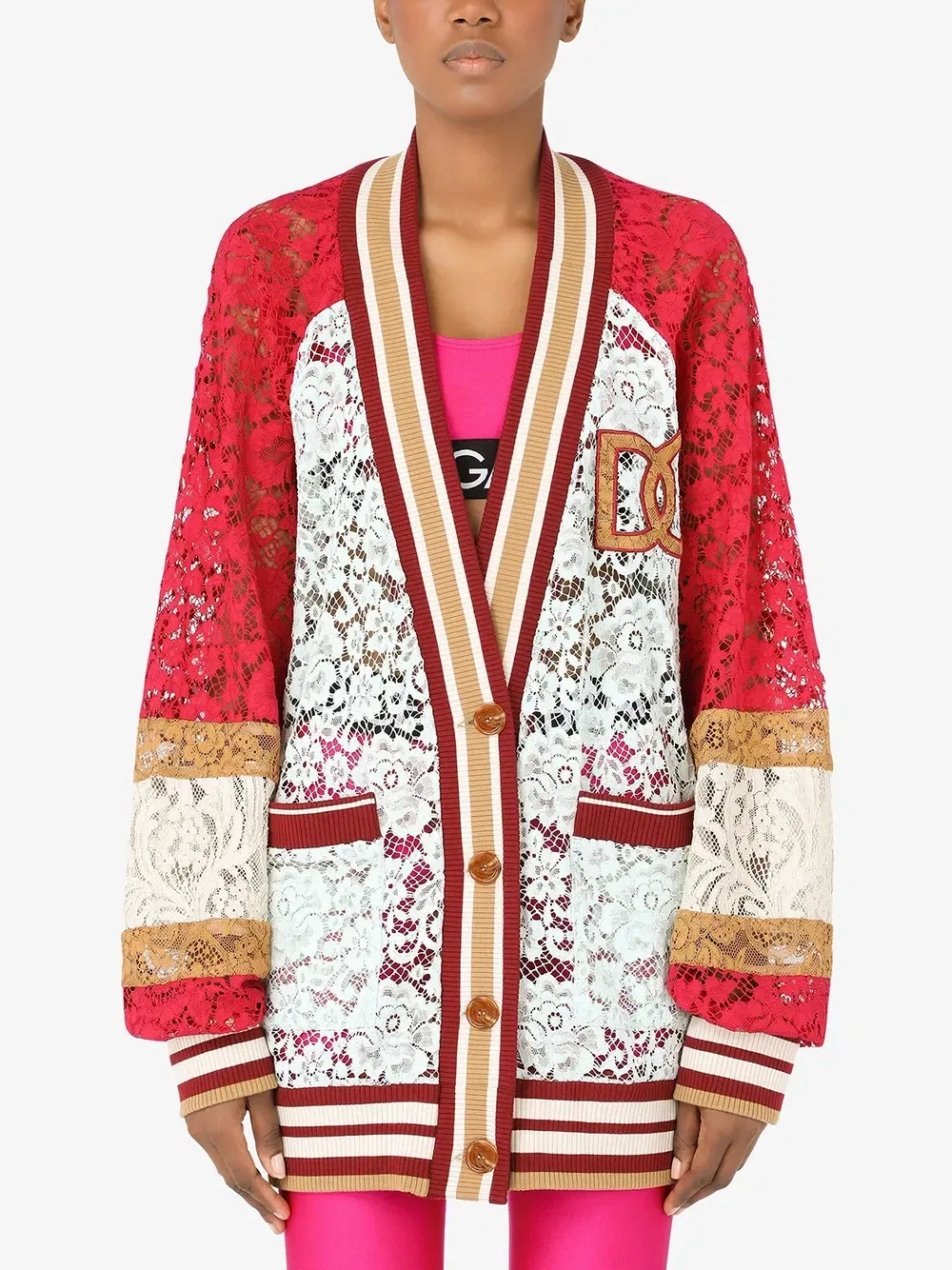 Кружевной кардиган с аппликацией-логотипом DG DOLCE & GABBANA, белый — фото 3